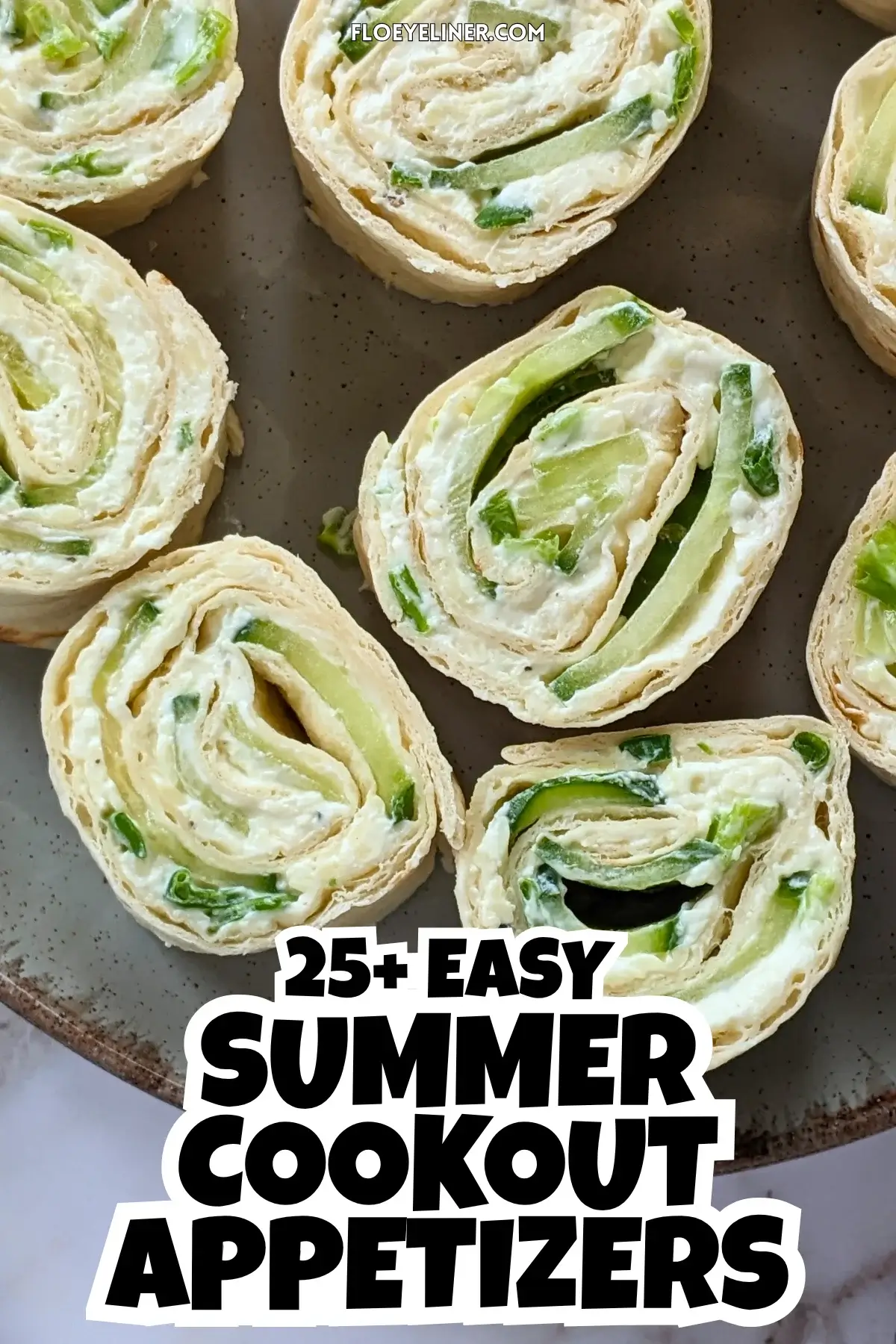 Cheesy Cucumber Tortilla Pinwheels - tortilla roll ups filled with a cream cheese, grated cheese, and chopped fresh green onions mix, layered with slices of cucumber.