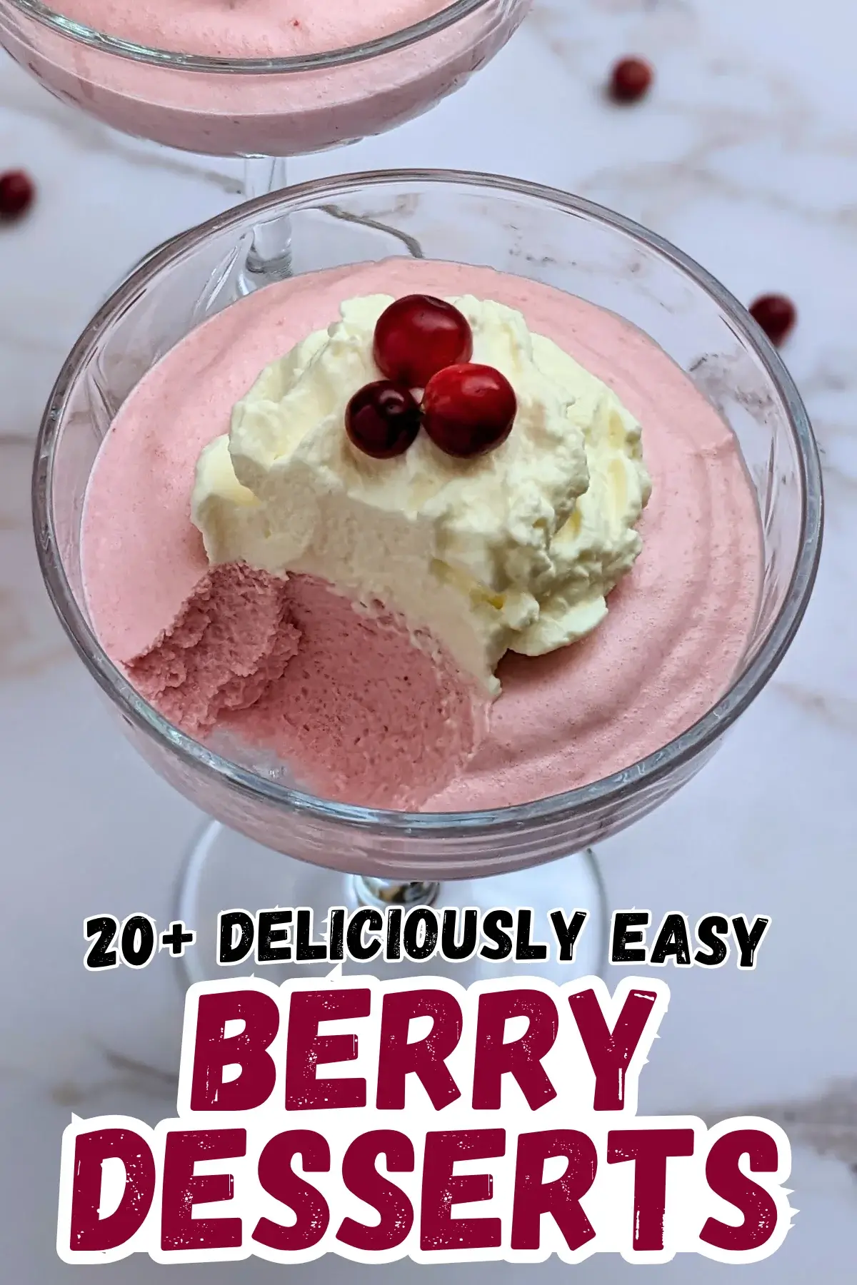 Cranberry mousse dessert - no bake cranberry mousse dessert recipe made with frozen cranberries, whipped egg whites, and heavy cream.
