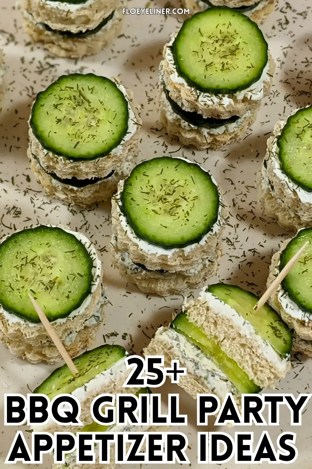Cucumber Tea Sandwiches With Herb and Garlic Cream Cheese - round double-layered mini sandwiches filled with a homemade herb, garlic,and parmesan cream cheese mix and a layer of fresh cucumbers.