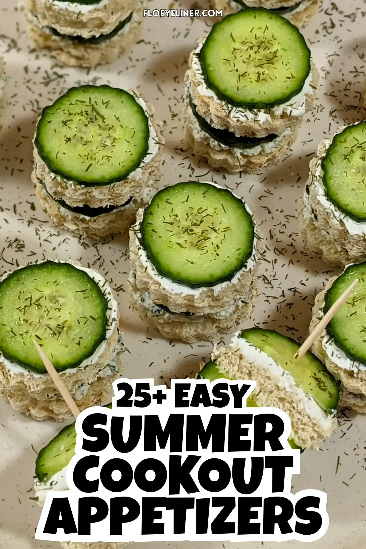 Cucumber Tea Sandwiches With Herb and Garlic Cream Cheese - round double-layered mini sandwiches filled with a homemade herb, garlic,and parmesan cream cheese mix and a layer of fresh cucumbers.