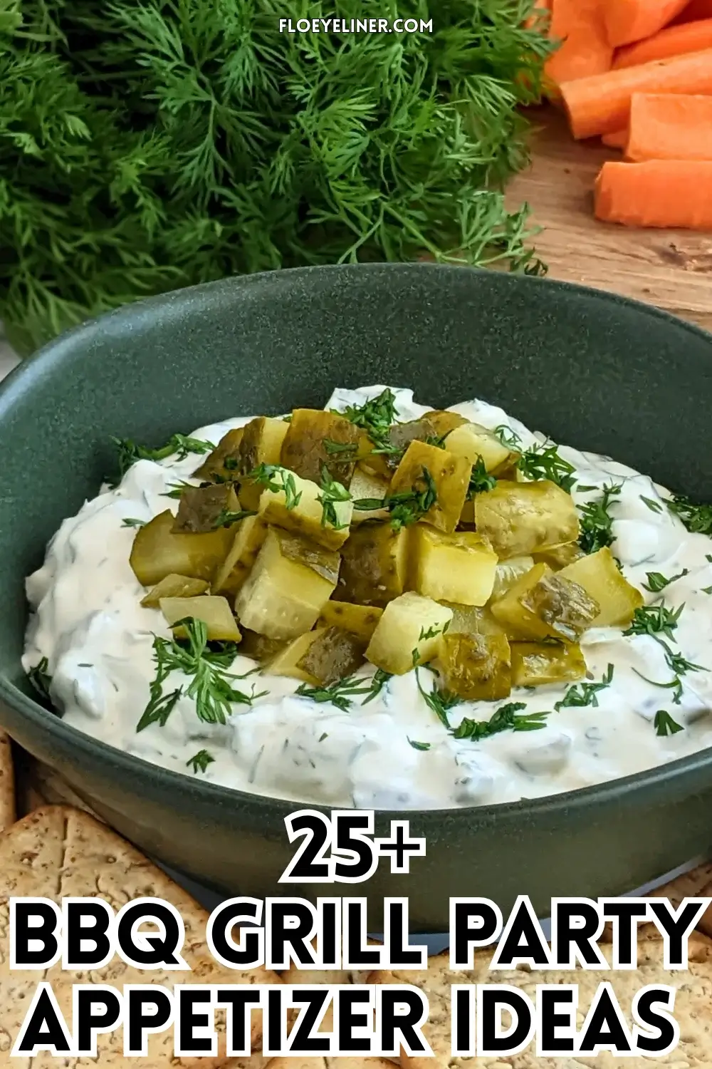Dill Pickle Dip - creamy party dip made with sour cream, cream cheese, chopped dill pickles, fresh dill, and crushed garlic.