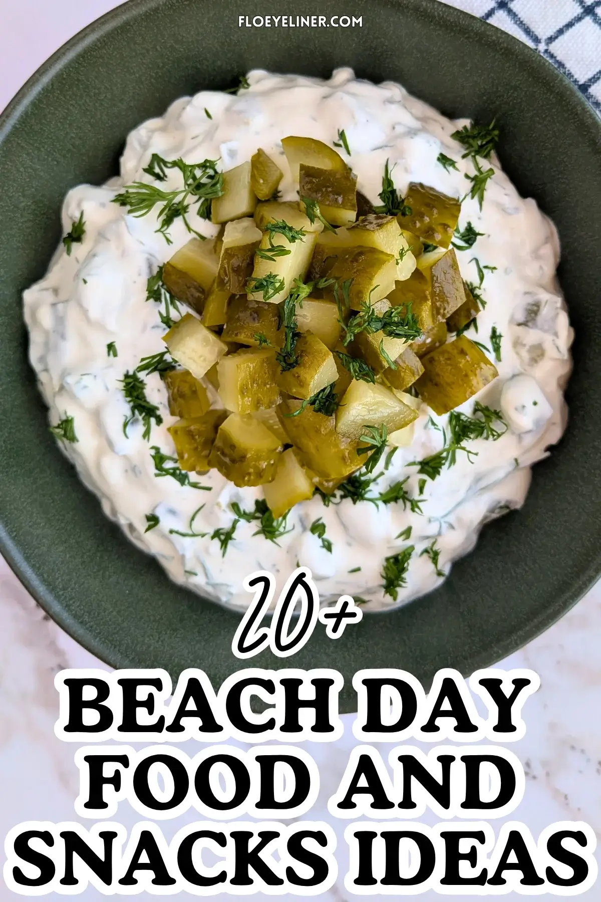 Dill Pickle Dip - creamy party dip made with sour cream, cream cheese, chopped dill pickles, fresh dill, and crushed garlic.
