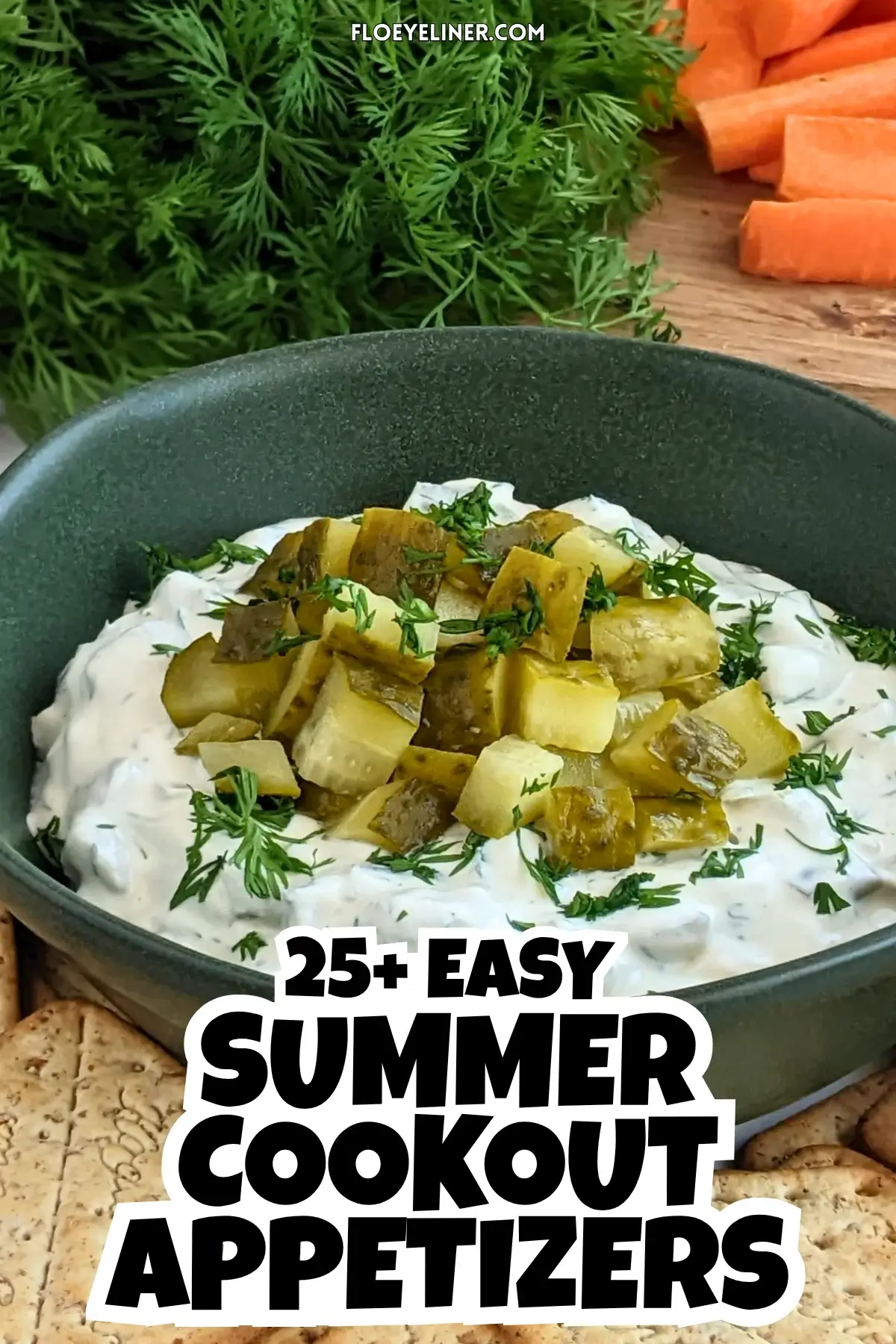 Dill Pickle Dip - creamy party dip made with sour cream, cream cheese, chopped dill pickles, fresh dill, and crushed garlic.