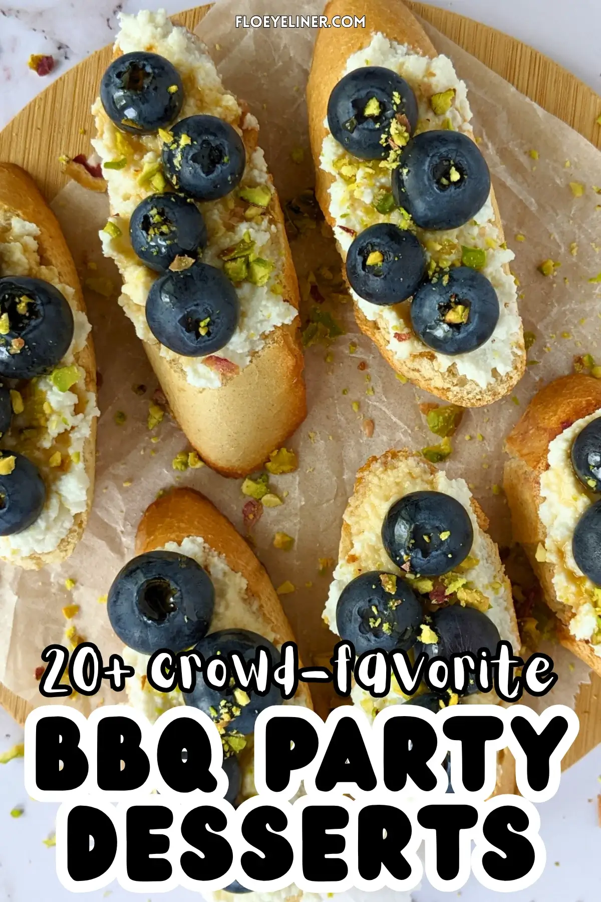 Fresh Blueberry and Ricotta Crostini With Honey - sweet dessert toasts topped with creamy sweet ricotta and fresh blueberries, drizzled with honey.