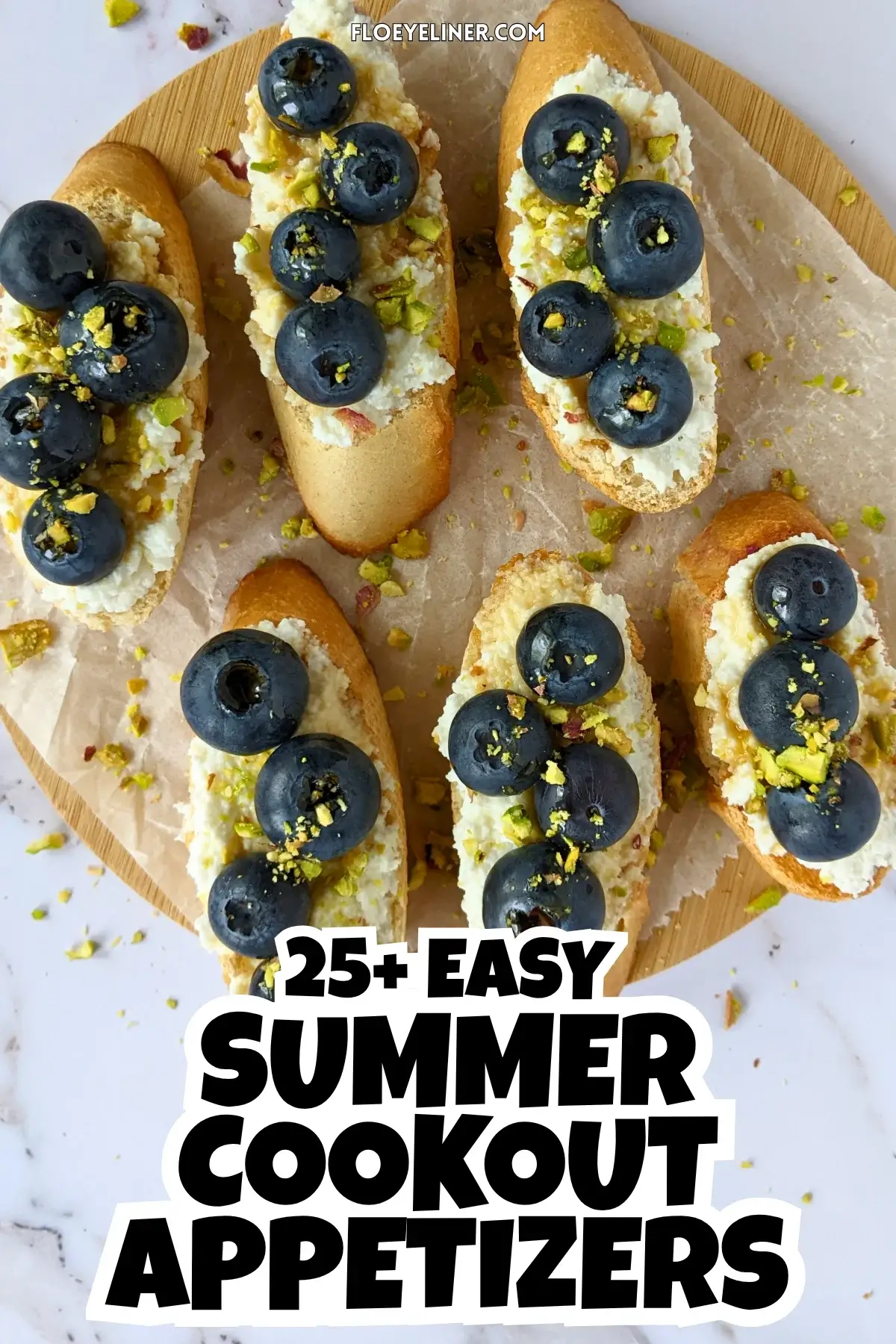 Fresh Blueberry and Ricotta Crostini With Honey - sweet dessert toasts topped with creamy sweet ricotta and fresh blueberries, drizzled with honey.
