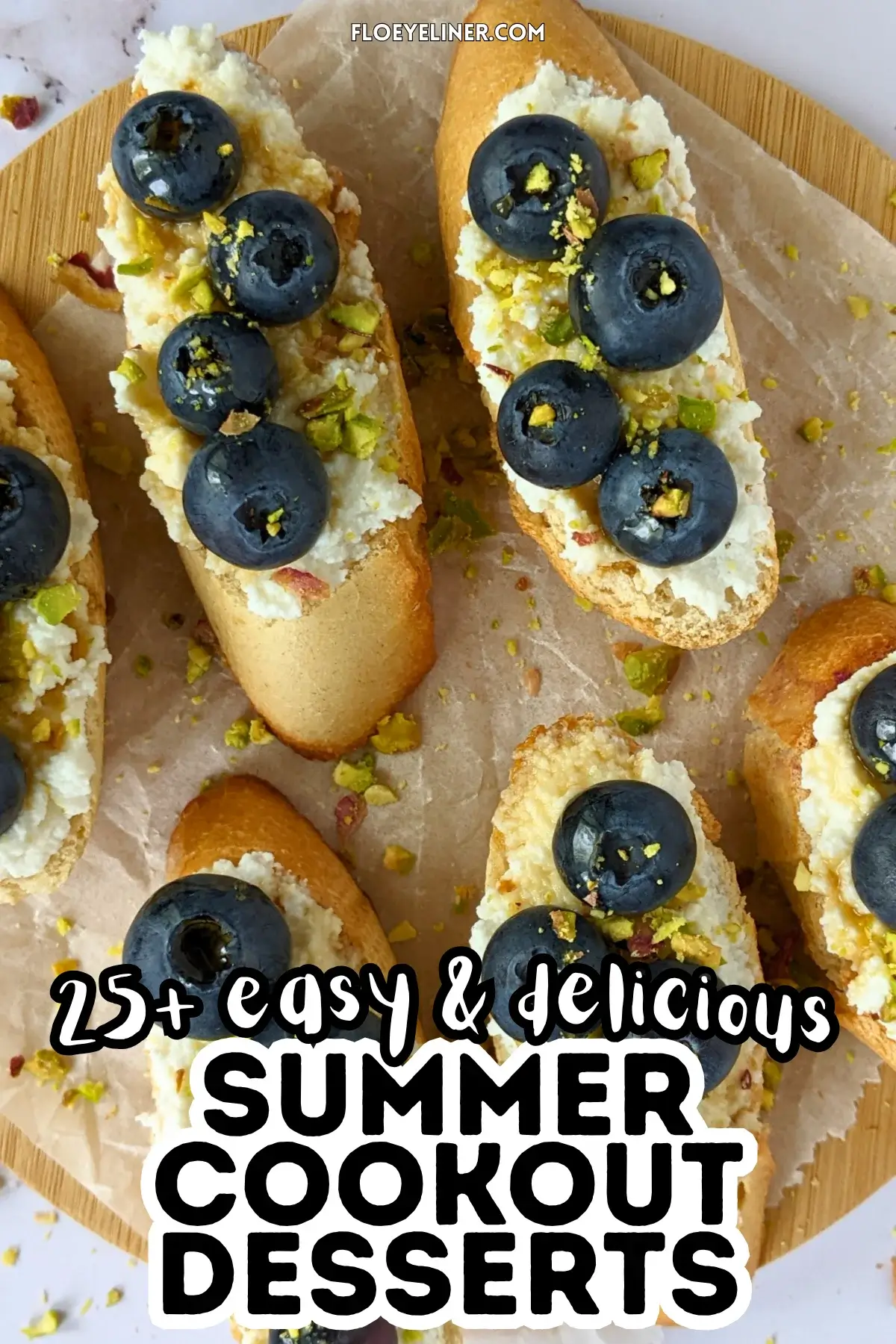Fresh Blueberry and Ricotta Crostini With Honey - sweet dessert toasts topped with creamy sweet ricotta and fresh blueberries, drizzled with honey.