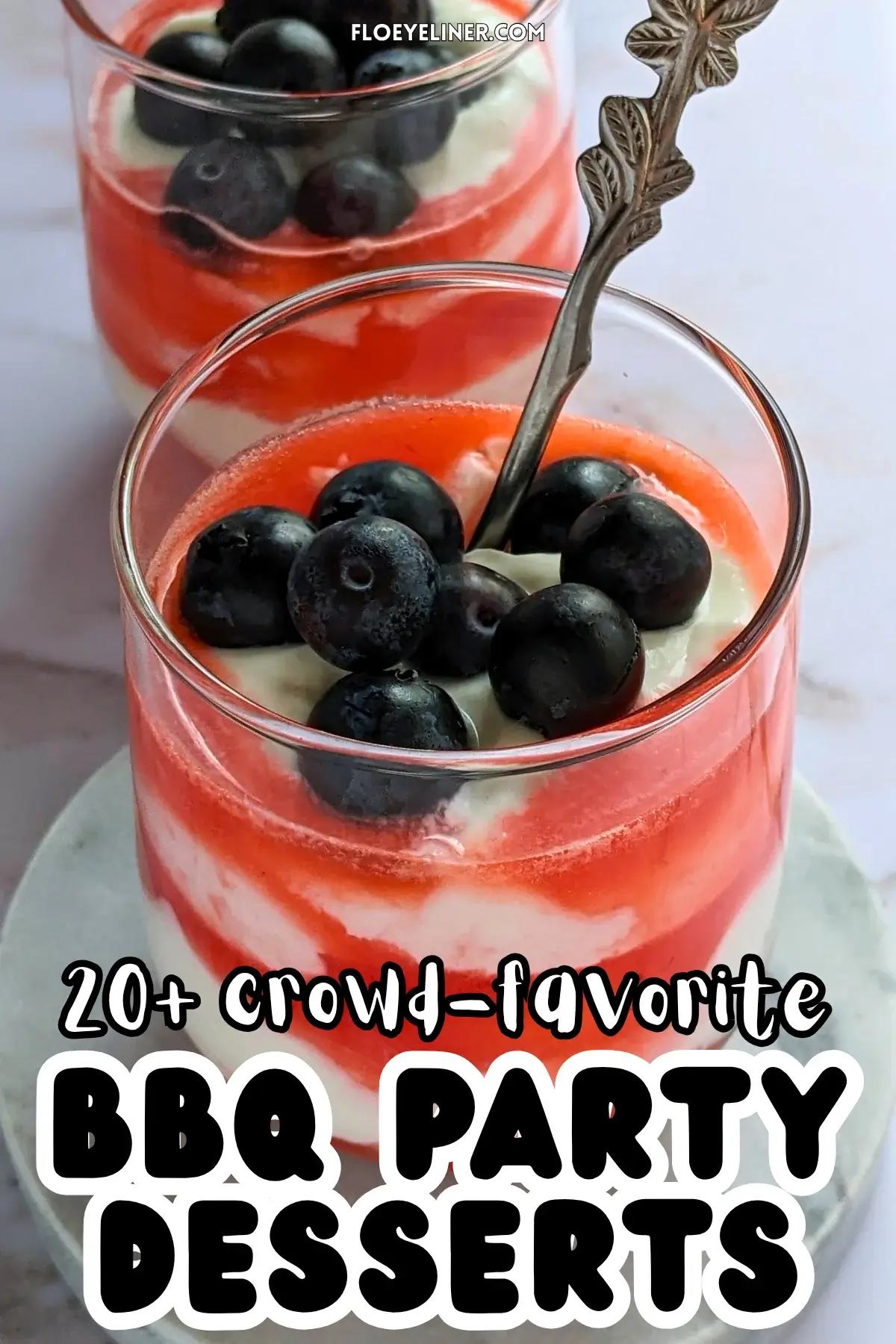 Greek Yogurt Strawberry Fool - whipped Greek yogurt, whipped cream, and strawberry dessert made with alternating layers of stewed strawberries and yogurt-whipped cream mix, topped with blueberries for an extra burst of color.