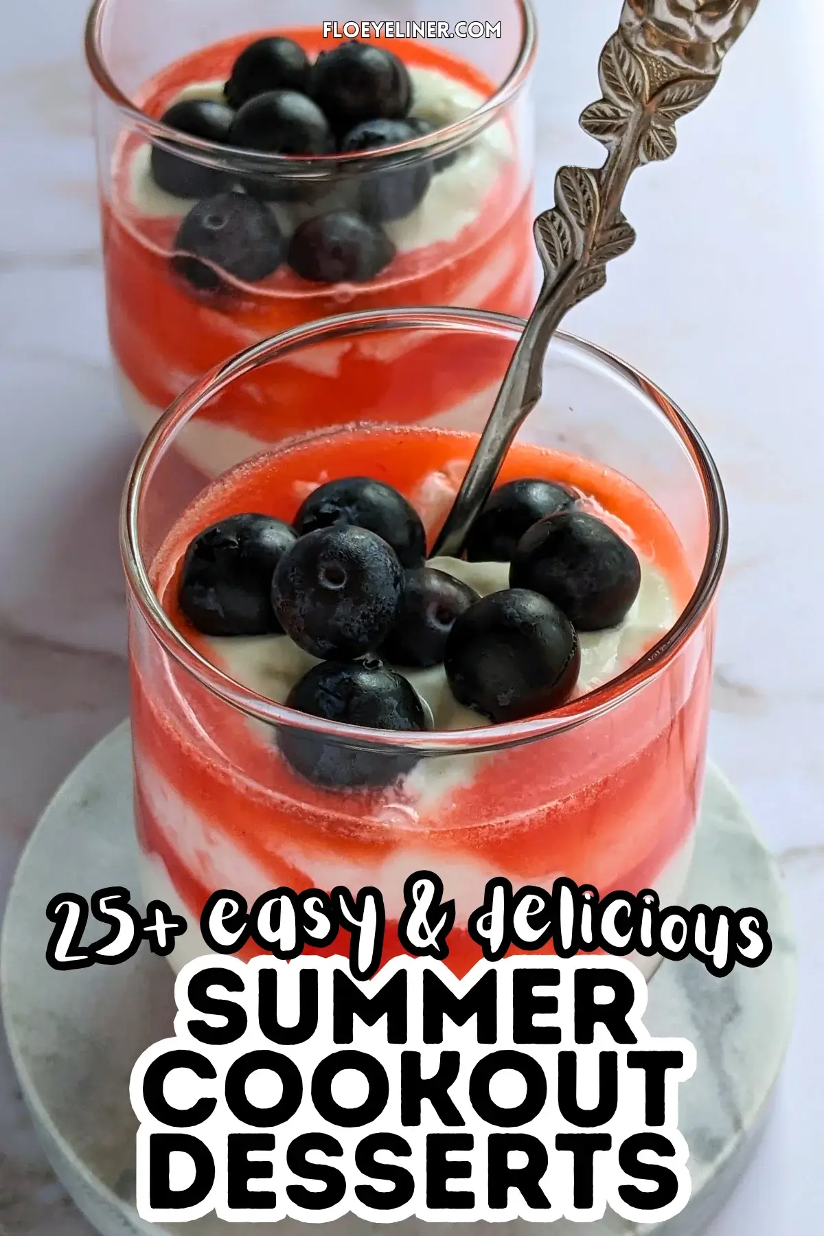 Greek Yogurt Strawberry Fool - whipped Greek yogurt, whipped cream, and strawberry dessert made with alternating layers of stewed strawberries and yogurt-whipped cream mix, topped with blueberries for an extra burst of color.
