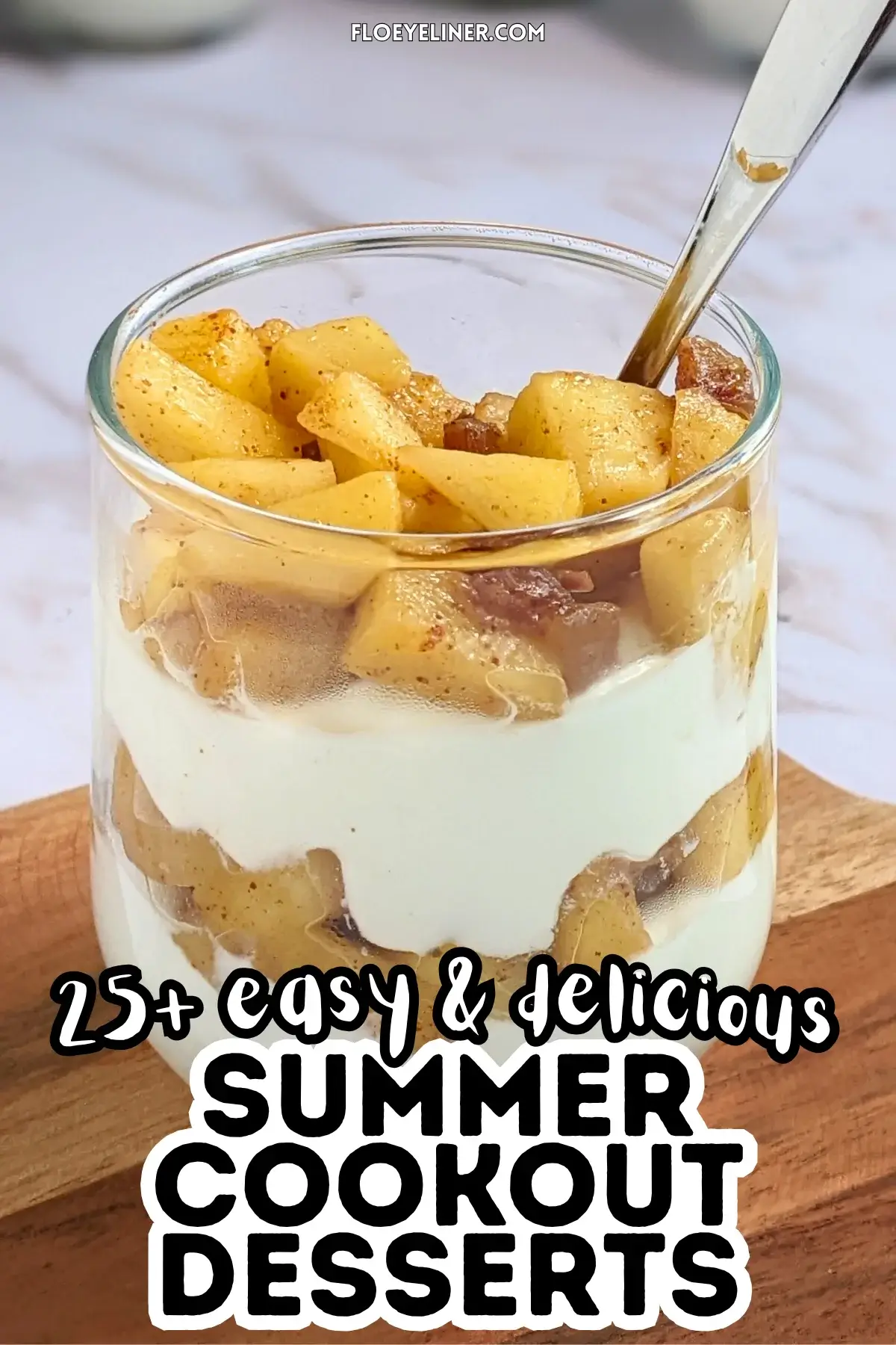 Healthy Apple Parfait Dessert - Healthy layered apple parfait dessert with whipped ricotta and heavy cream, topped with cinnamon stewed apples and chopped dried dates.