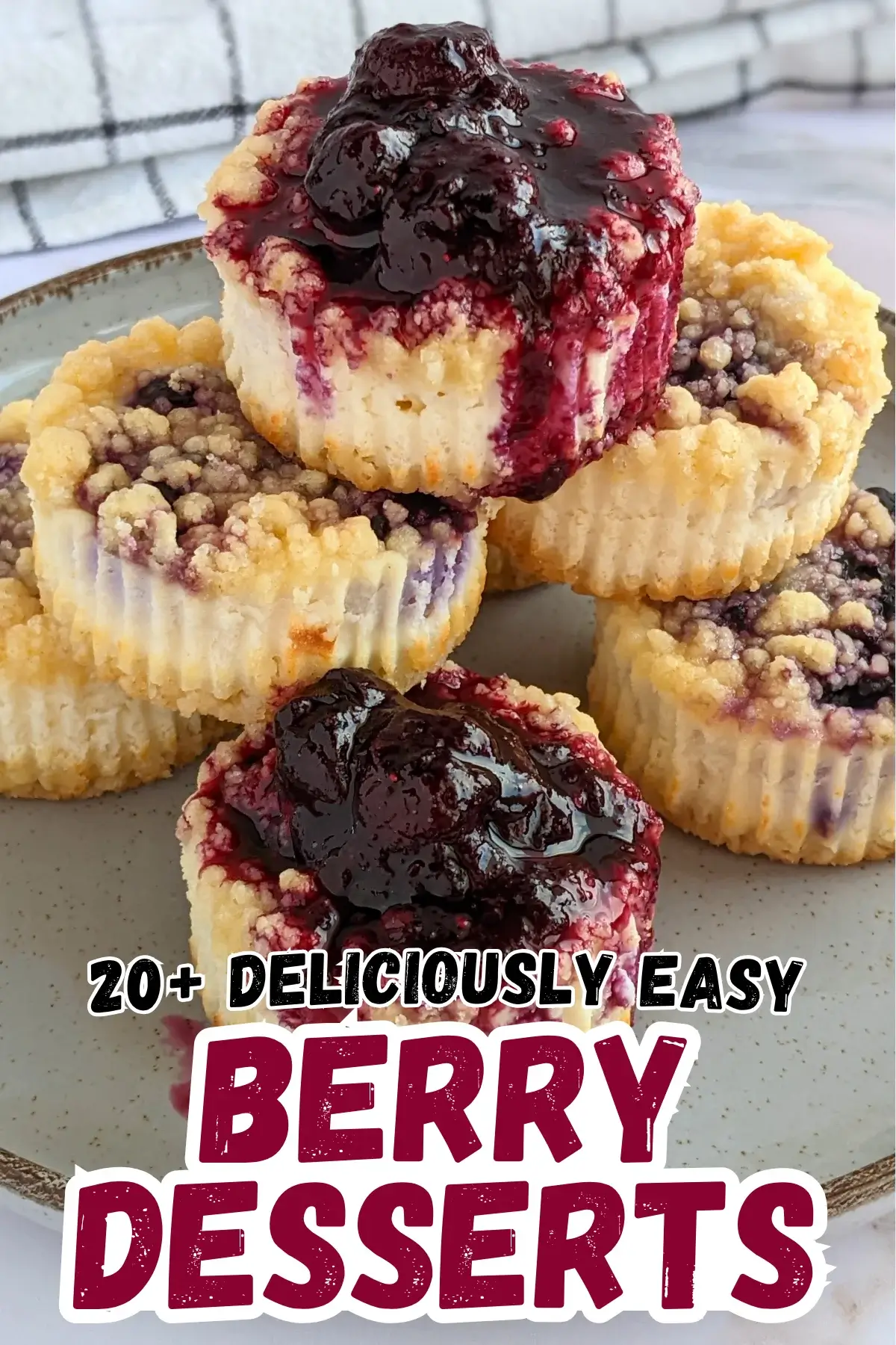 Mini Blueberry and Lemon Ricotta Cheesecakes - muffin tin baked mini cheesecake bites made with homemade shortbread crusts, lemony ricotta-blueberry filling, and topped with a homemade blueberry-lemon sauce.