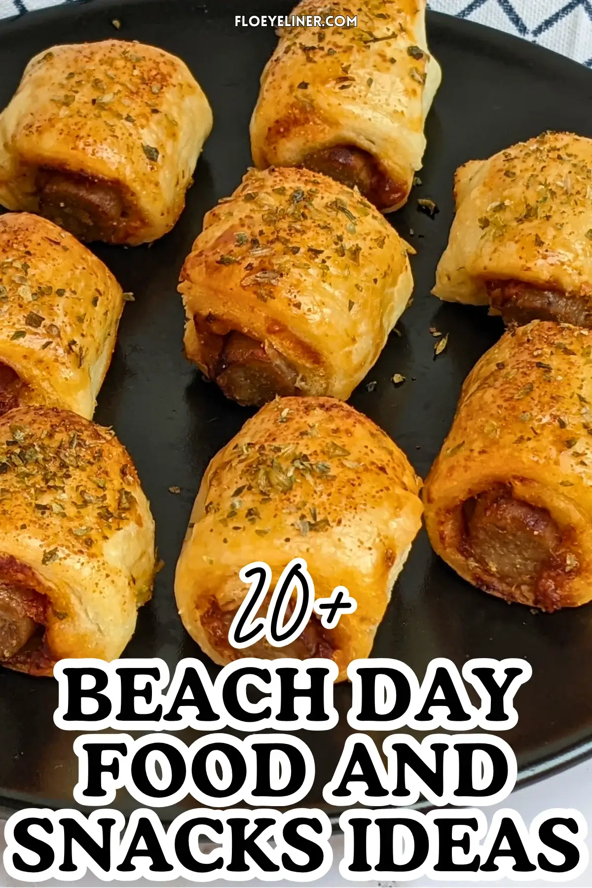 Mini Italian sausage rolls with puff pastry - a puff pastry appetizer filled with baked Italian-style sausages, topped with parmesan cheese and a salsa, mustard, and balsamic vinegar sauce.