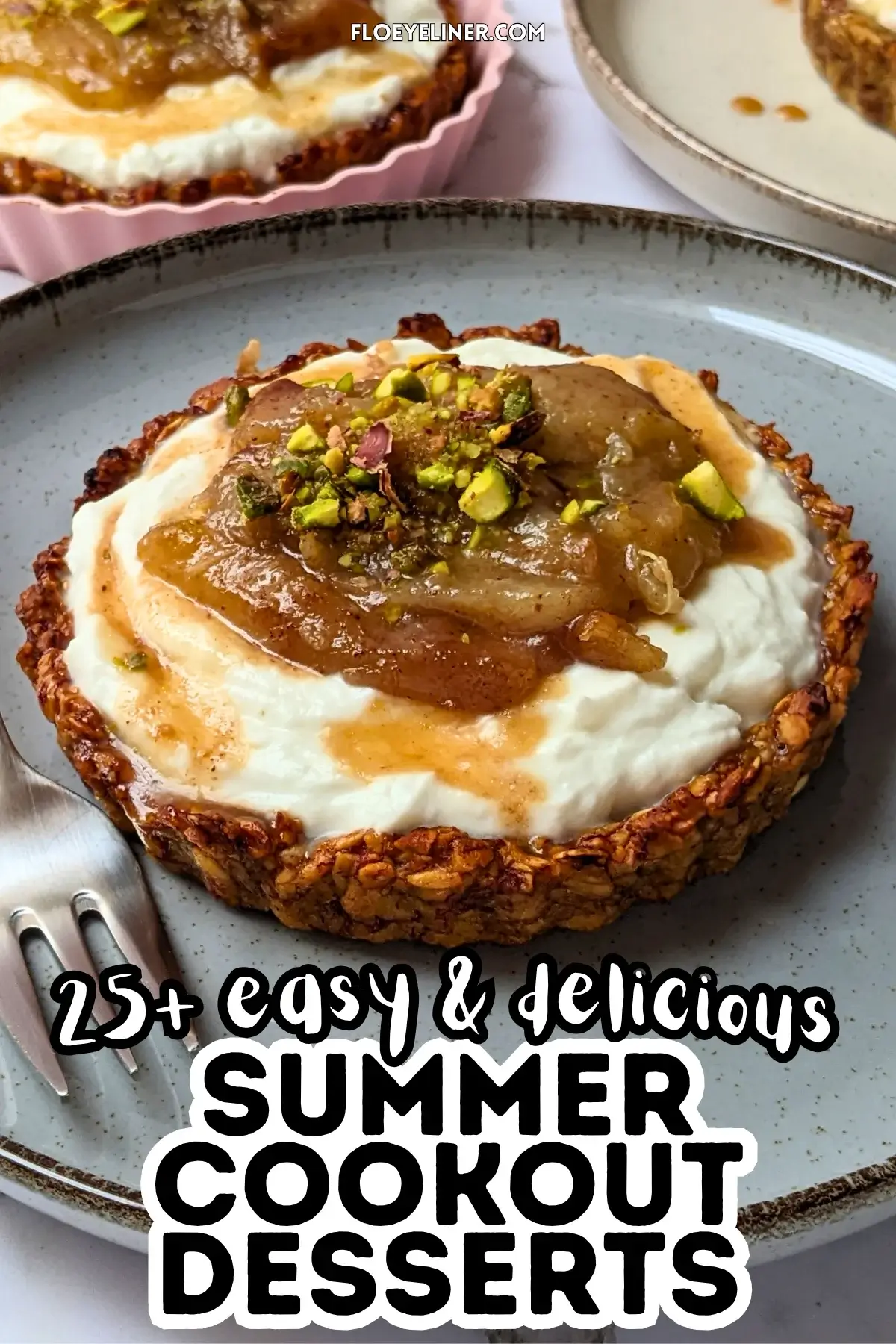 Mini Tarts With Whipped Ricotta and Poached Pears - mini dessert tarts made with homemade banana-honey-rolled oats bases, filled with a creamy ricotta and whipped cream filling, and topped with freshly roasted cinnamon-maple syrup pears.
