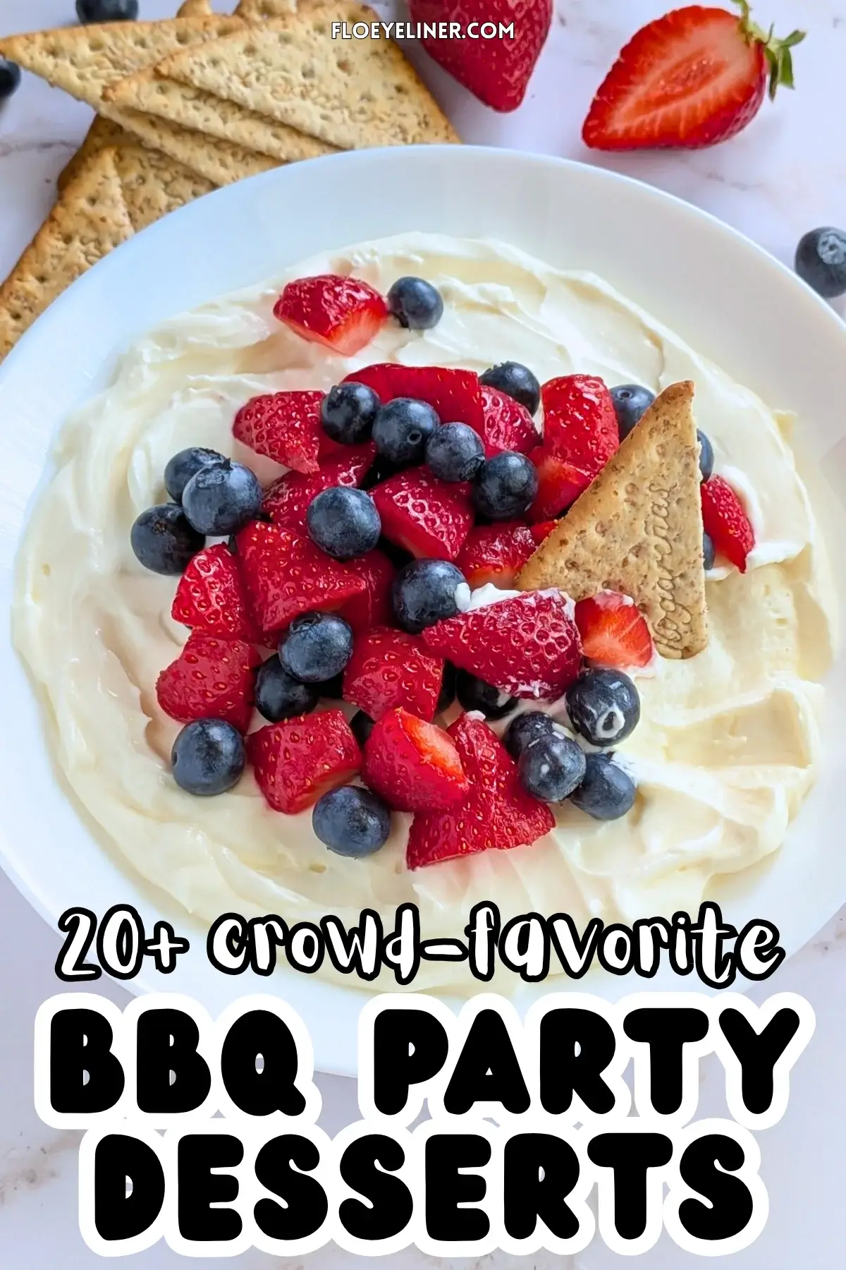 Mixed Berry Cheesecake Dessert Dip - fluffy cheesecake dip dessert made with cream cheese, heavy whipping cream, Greek yogurt, and topped with fresh strawberries and blueberries.