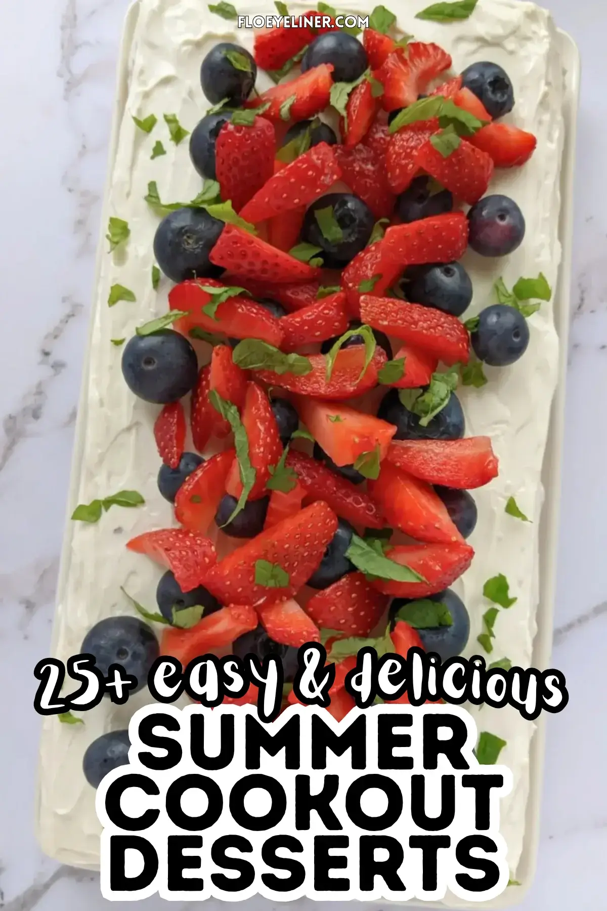 Mixed Berry Layer Cake With Mascarpone Greek Yogurt Frosting - triple-layer sponge cake with a blueberry-strawberry filling and mascarpone-Greek yogurt frosting, topped with fresh strawberries and blueberries.