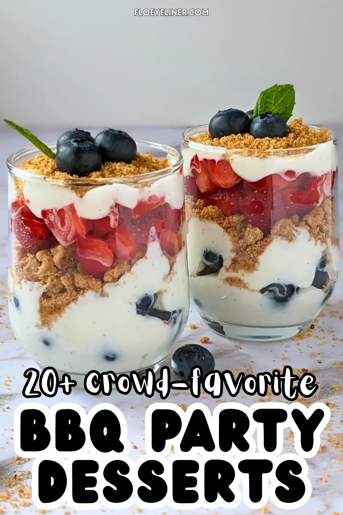 Mixed Berry Parfait Cups With Greek Yogurt - blueberry and strawberry parfait cups with layers of Greek yogurt, fresh berries, and oat cookies.