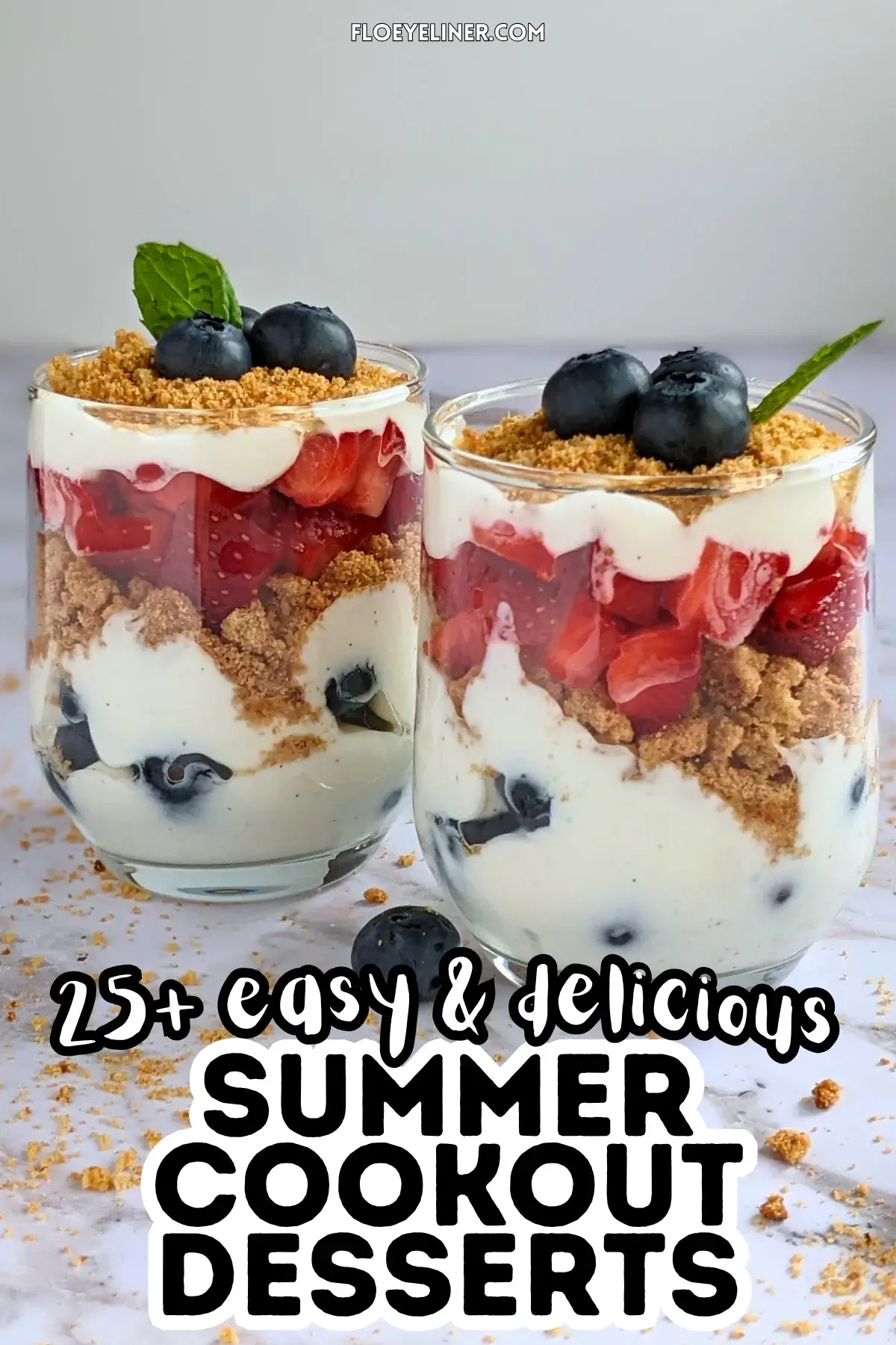 Mixed Berry Parfait Cups With Greek Yogurt - blueberry and strawberry parfait cups with layers of Greek yogurt, fresh berries, and oat cookies.