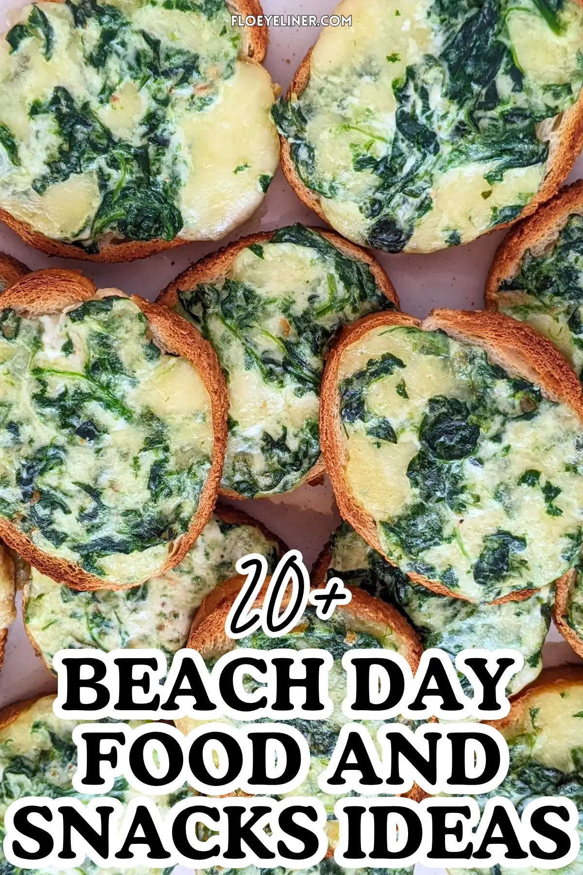 Mozzarella and Spinach Crostini Appetizers - oven baked mini toasts topped with a creamy, cheesy mozzarella, cream cheese, and spinach spread.