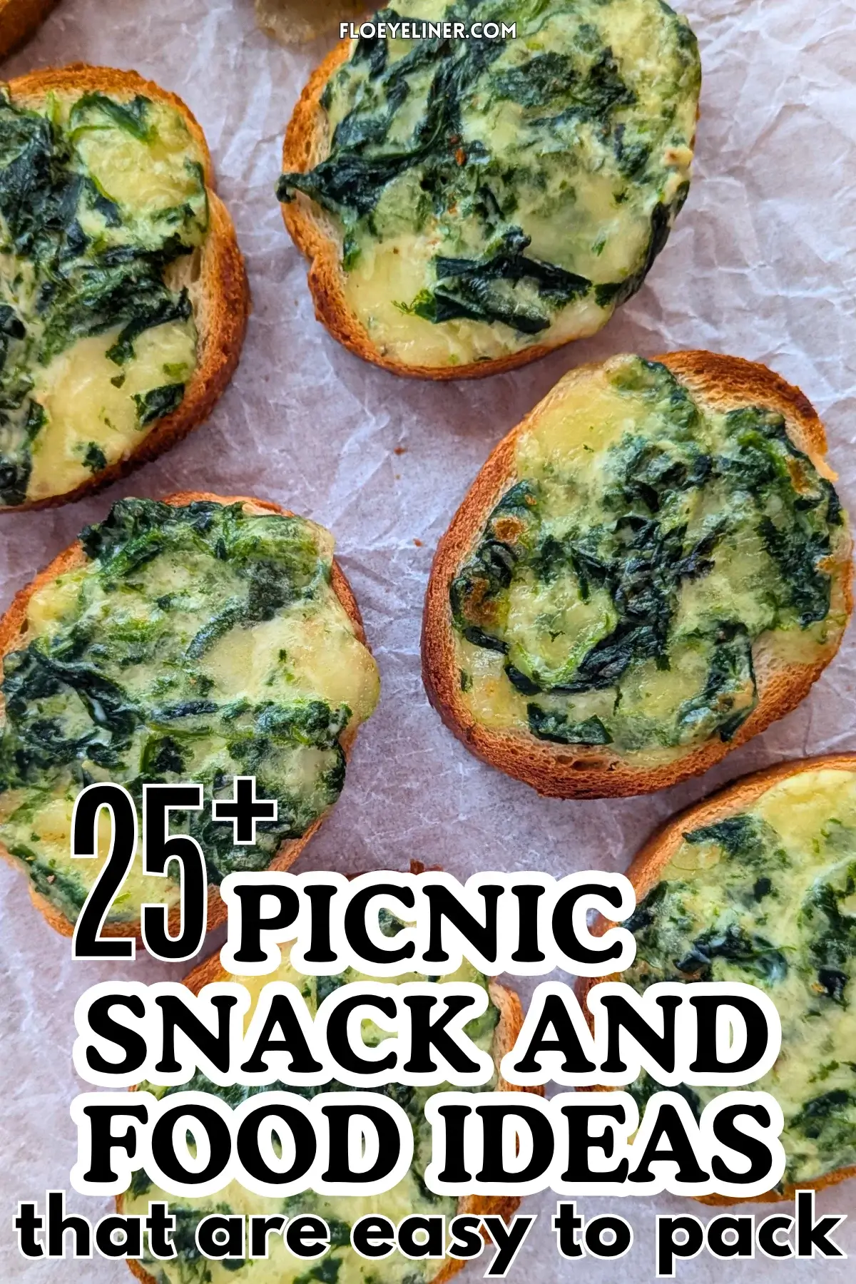 Mozzarella and Spinach Crostini Appetizers - oven baked mini toasts topped with a creamy, cheesy mozzarella, cream cheese, and spinach spread.