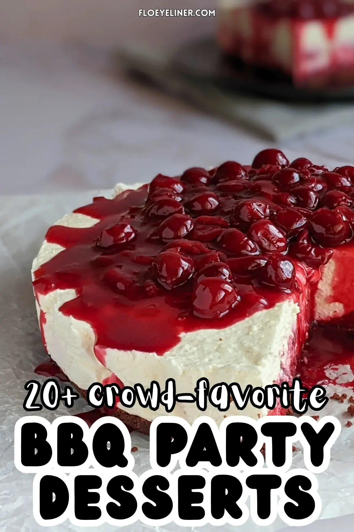 No Bake Cheesecake With Cherry Topping - easy no bake cheesecake on a chocolate cookie crumb base, made with fluffy whipped cream and cottage cheese, and topped with homemade cherry compote.