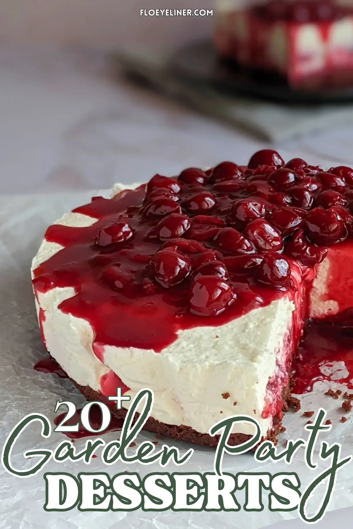No Bake Cheesecake With Cherry Topping - easy no bake cheesecake on a chocolate cookie crumb base, made with fluffy whipped cream and cottage cheese, and topped with homemade cherry compote.