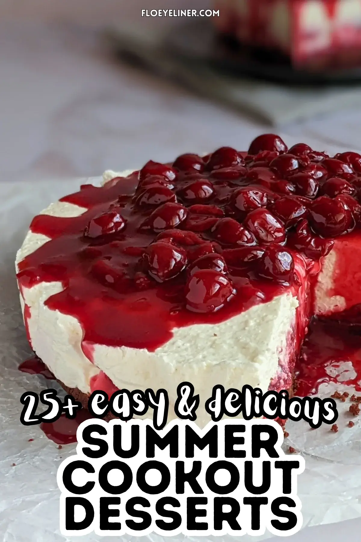 No Bake Cheesecake With Cherry Topping - easy no bake cheesecake on a chocolate cookie crumb base, made with fluffy whipped cream and cottage cheese, and topped with homemade cherry compote.