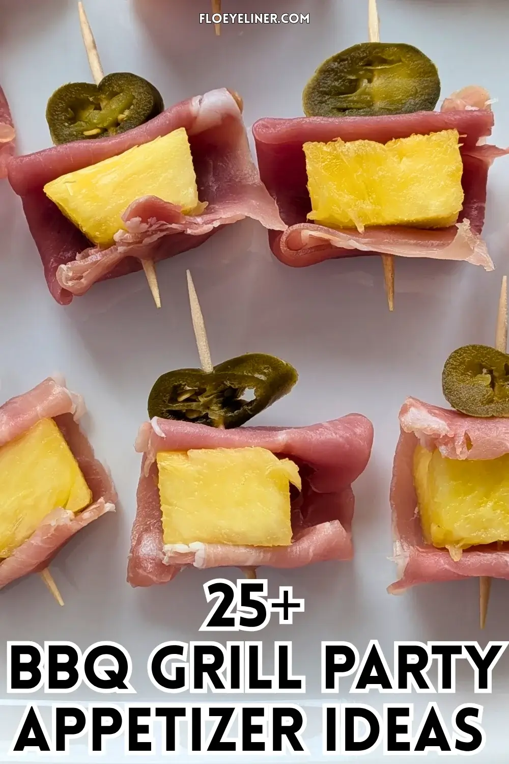 Pineapple and Prosciutto Toothpick Appetizers With Jalapenos - elegant party bites made with prosciutto wrapped fresh pineapple chunks and pickled jalapeno slices on toothpicks.