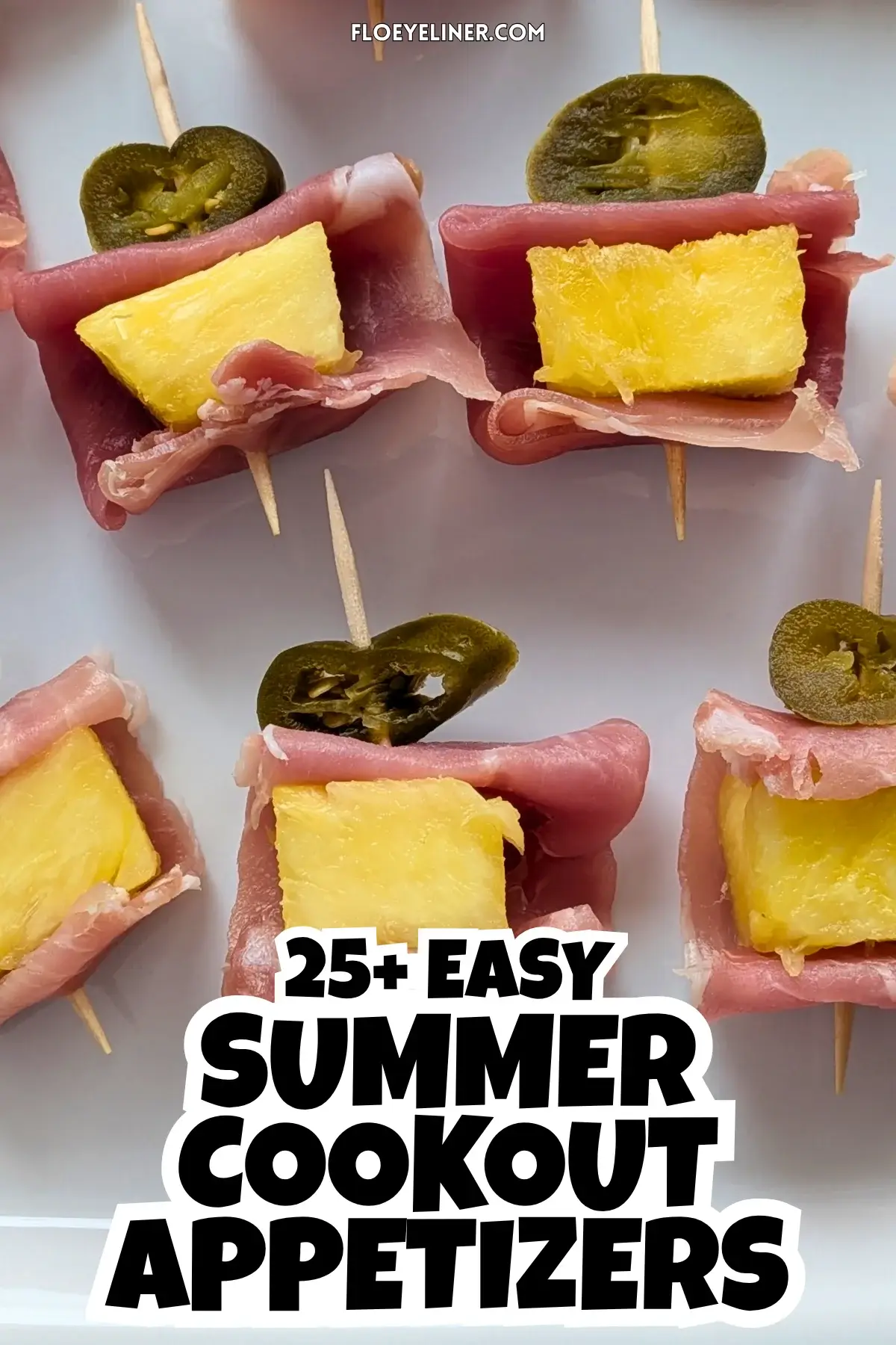 Pineapple and Prosciutto Toothpick Appetizers With Jalapenos - elegant party bites made with prosciutto wrapped fresh pineapple chunks and pickled jalapeno slices on toothpicks.
