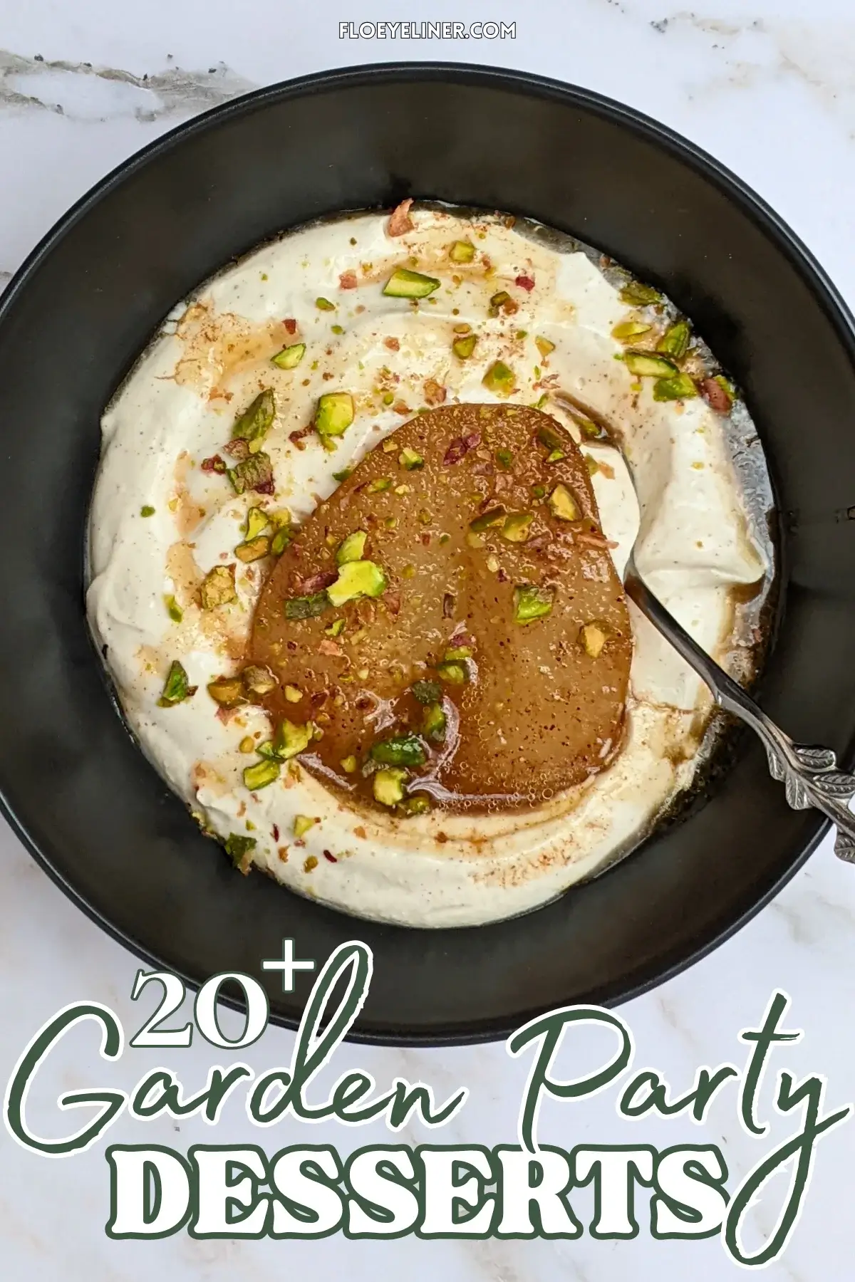 Poached pears with mascarpone cream - a dessert with cinnamon and pumpkin spiced oven-roasted pears served with a fluffy mascarpone and Greek yogurt cream.