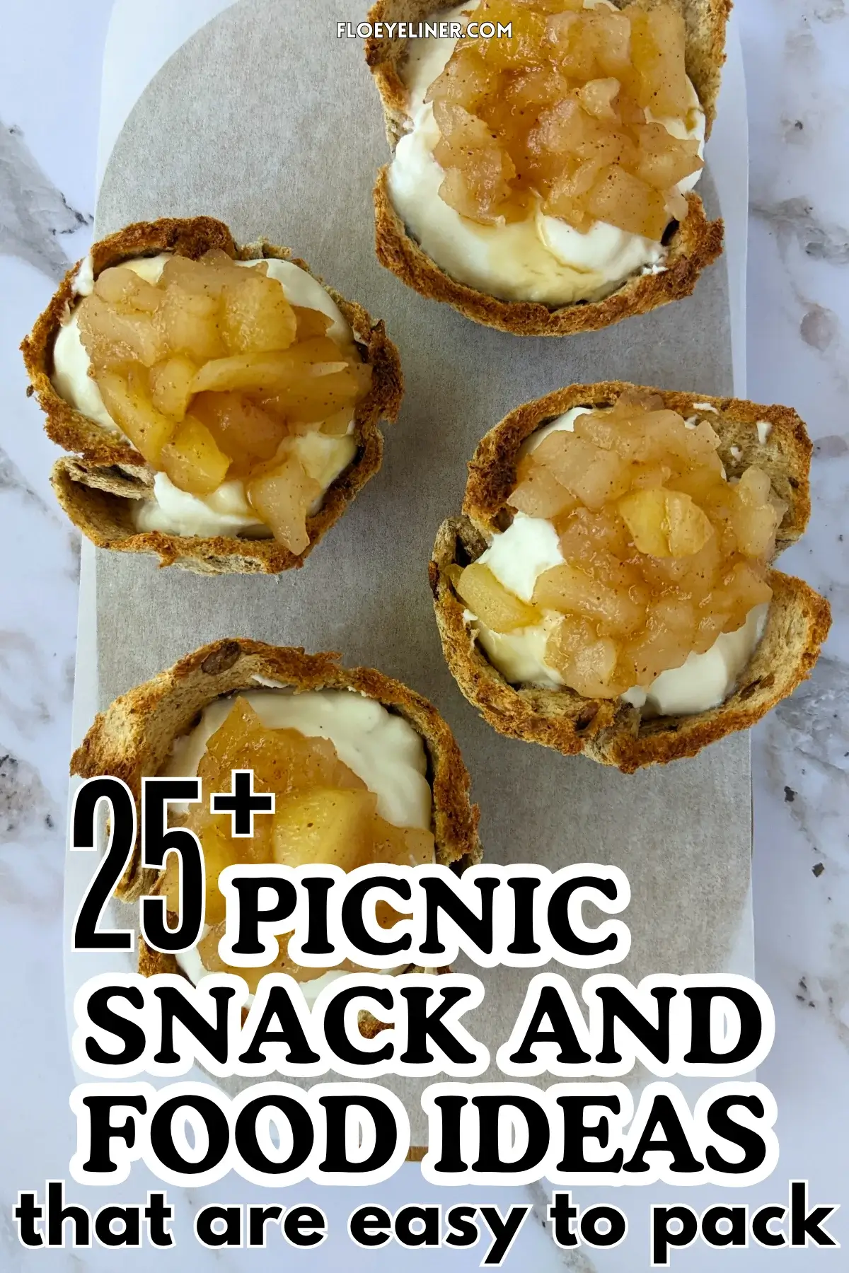 Ricotta and homemade apple sauce dessert toast cups - Muffin tin toasted bread cups with creamy ricotta filling and a generous spoonful of spiced homemade apple sauce.