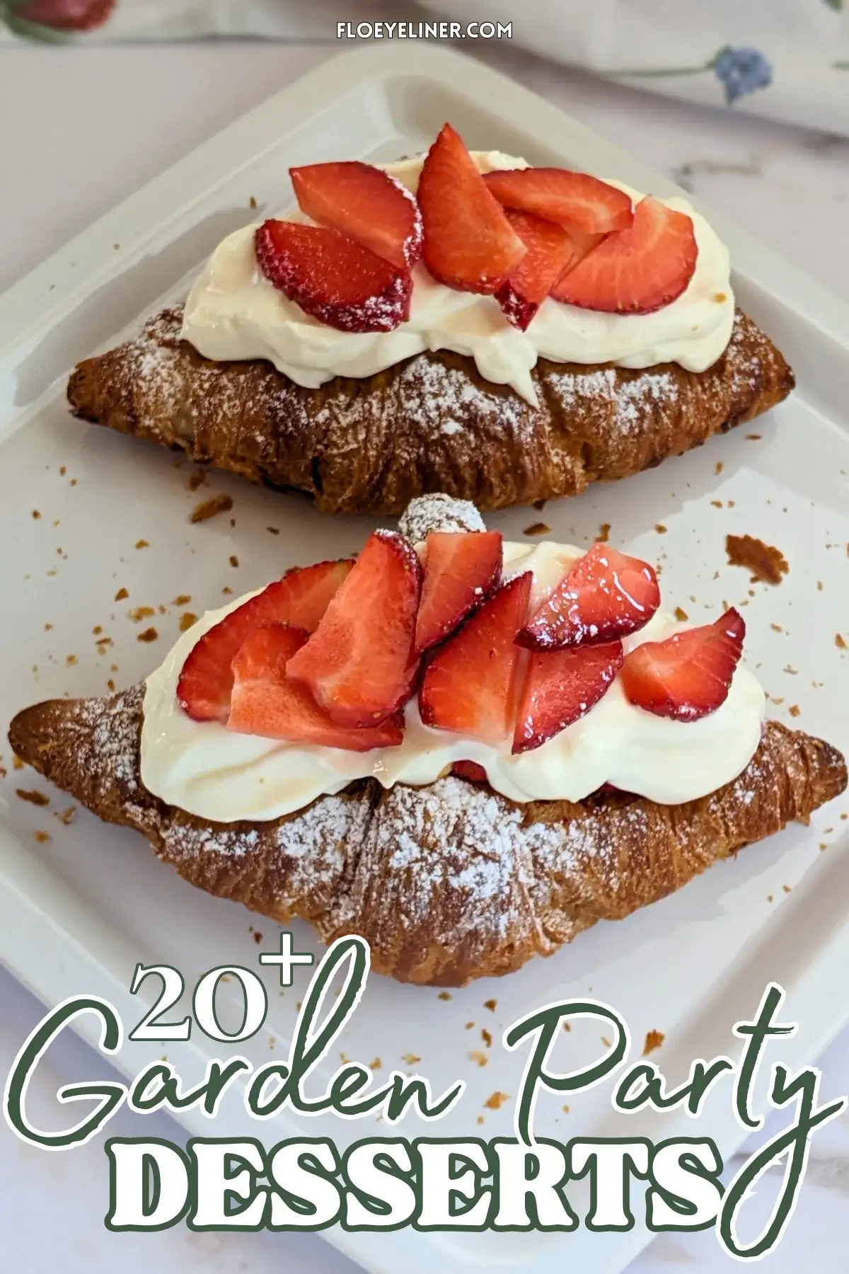 Strawberry Cheesecake Croissants - easy strawberry desserts made with store-bought croissants cut open from the top and filled with a creamy cheesecake filling, layered with fresh strawberries and another generous layer of cheesecake filling, topped with fresh strawberries and powdered sugar for garnish.