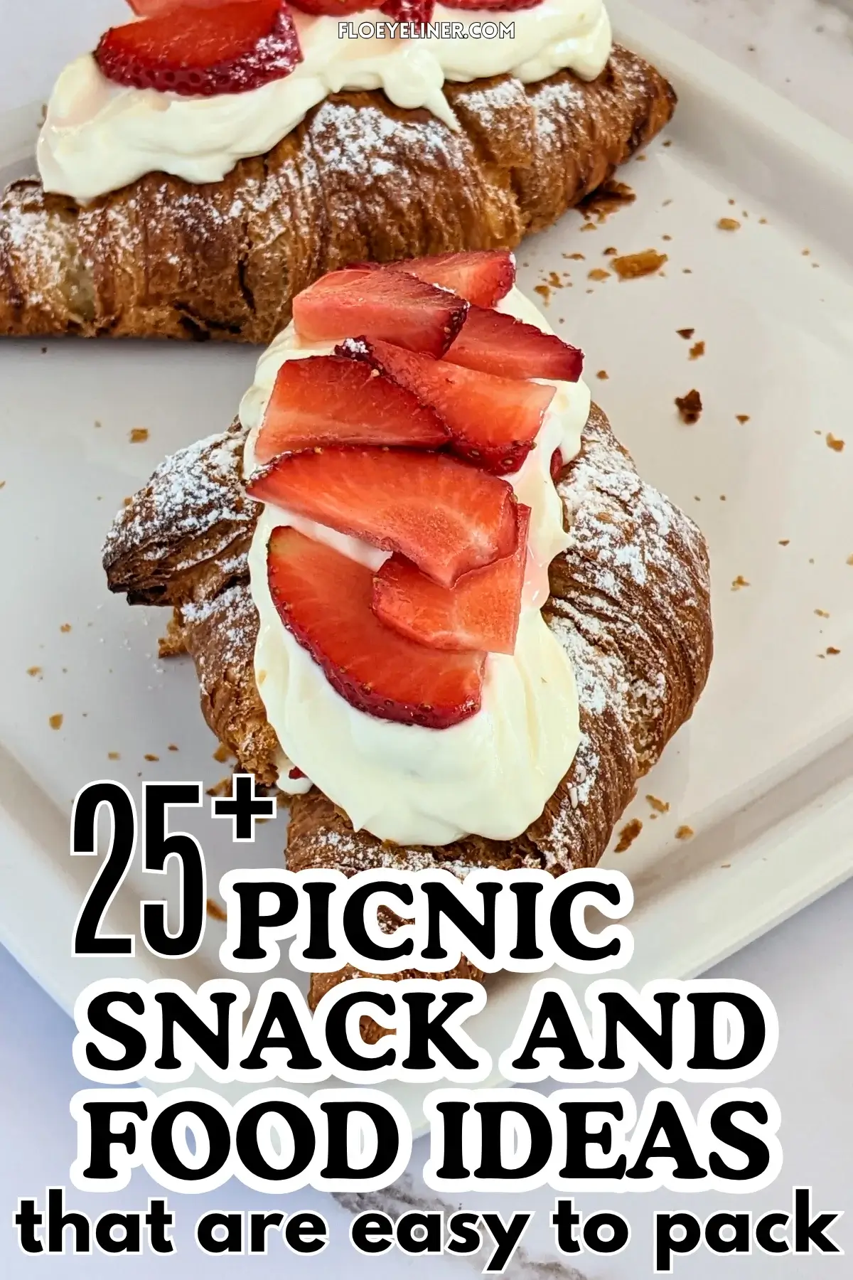 Strawberry Cheesecake Croissants - easy strawberry desserts made with store-bought croissants cut open from the top and filled with a creamy cheesecake filling, layered with fresh strawberries and another generous layer of cheesecake filling, topped with fresh strawberries and powdered sugar for garnish.