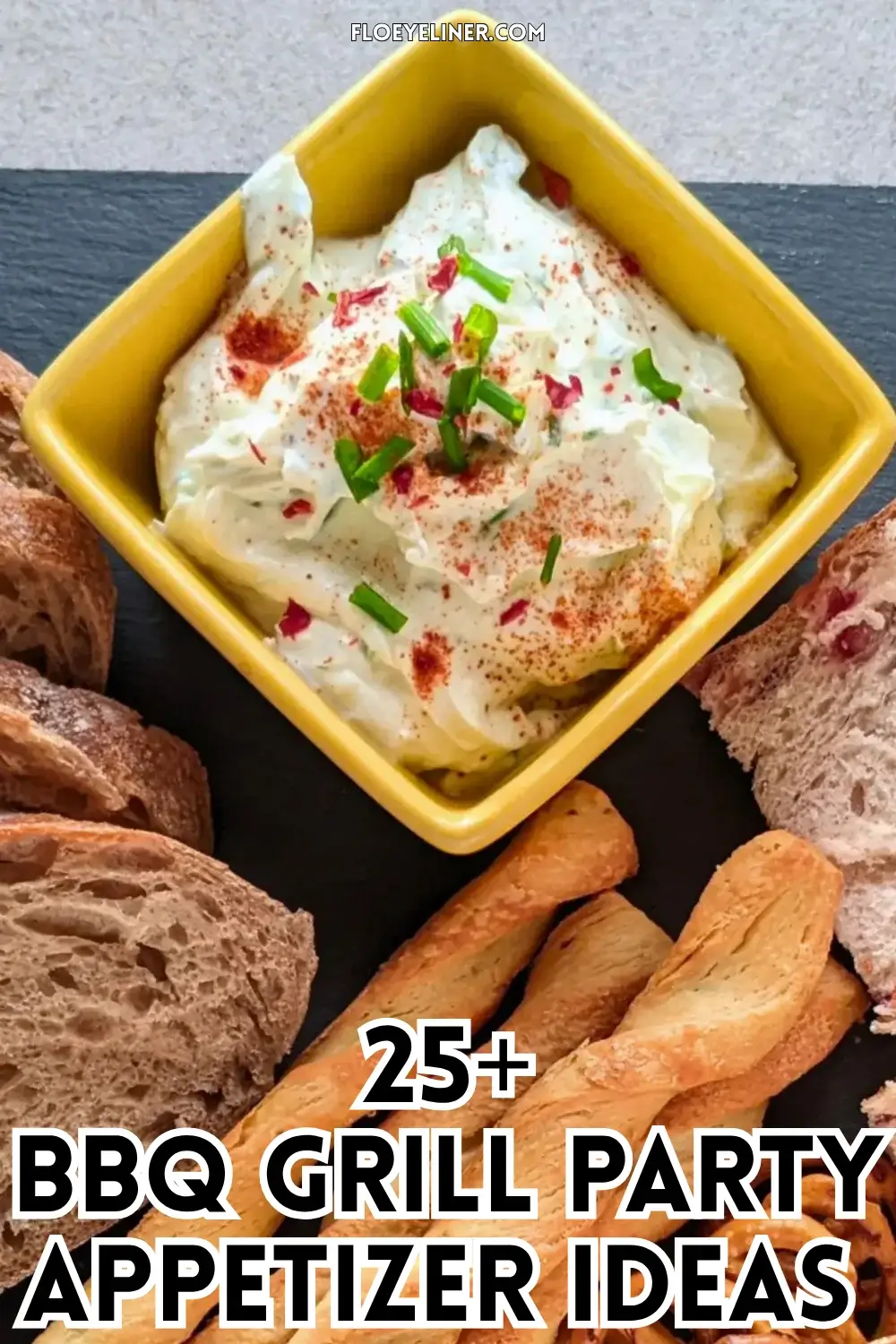 Whipped Feta Dip With Greek Yogurt - easy feta dip made with whipped feta and Greek yogurt, served with toast, pretzels, crackers and puff pastry sticks.