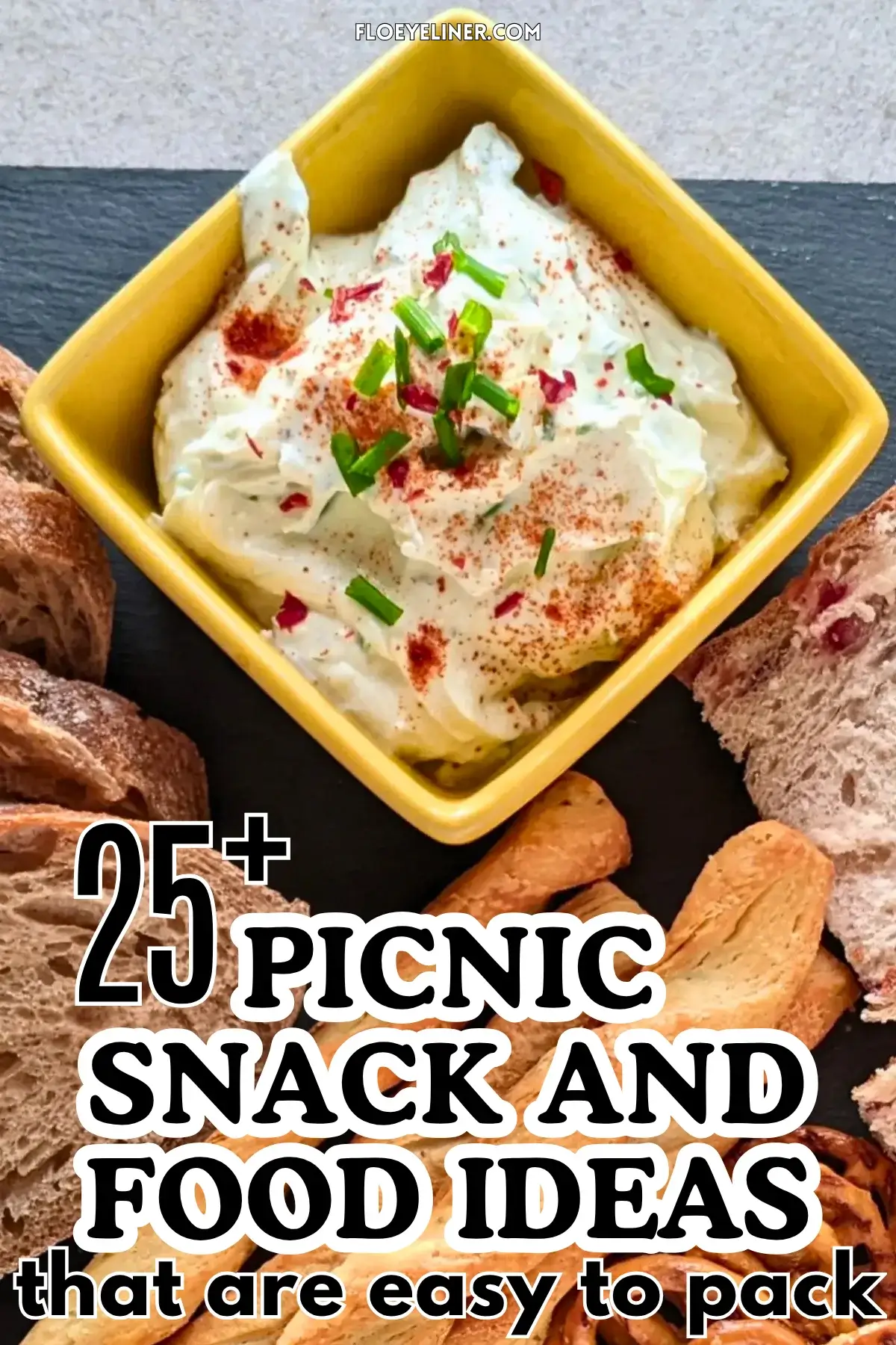 Whipped Feta Dip With Greek Yogurt - easy feta dip made with whipped feta and Greek yogurt, served with toast, pretzels, crackers and puff pastry sticks.