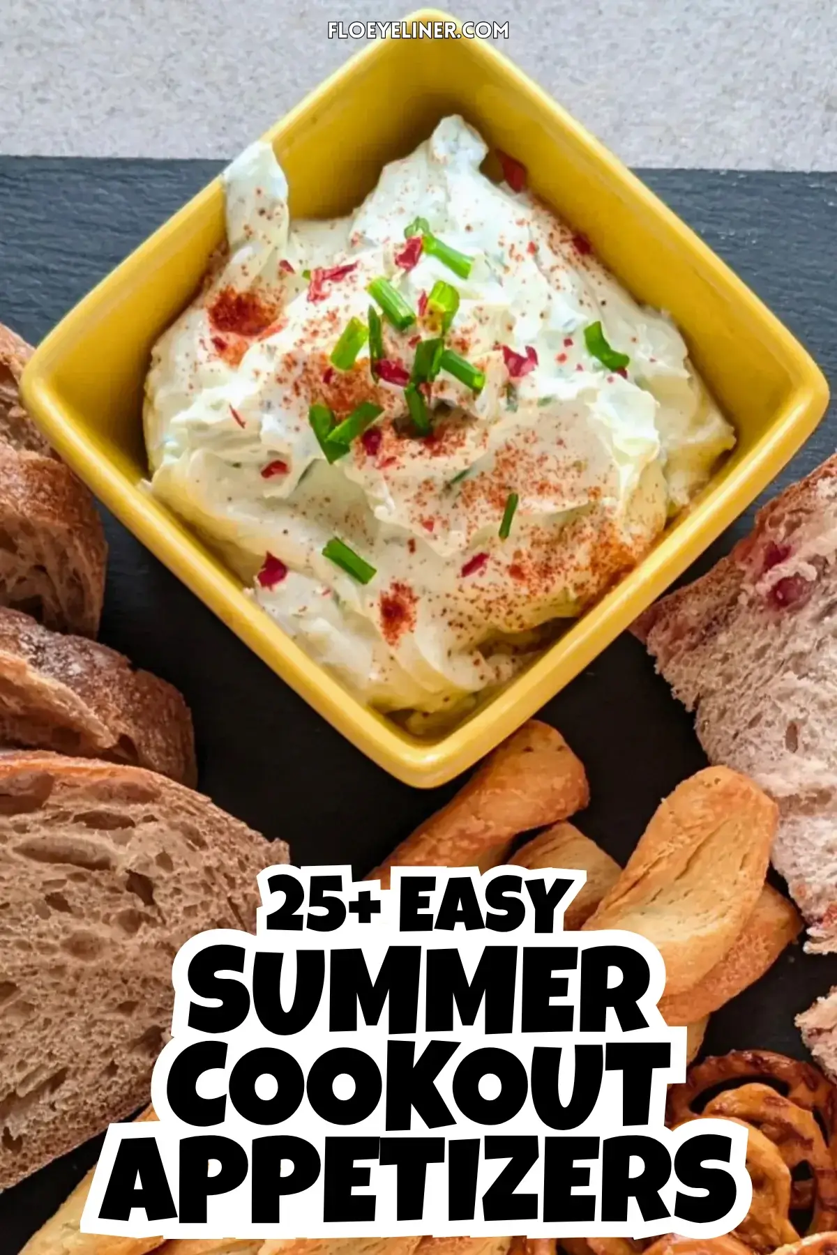 Whipped Feta Dip With Greek Yogurt - easy feta dip made with whipped feta and Greek yogurt, served with toast, pretzels, crackers and puff pastry sticks.
