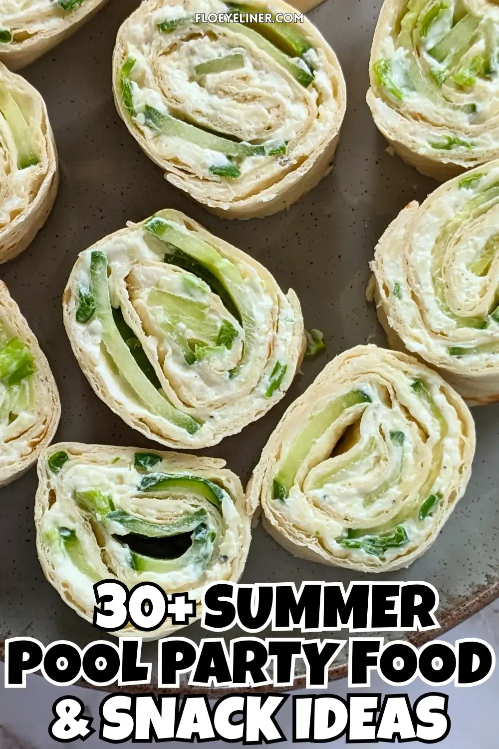 Cheesy Cucumber Tortilla Pinwheels - tortilla roll ups filled with a cream cheese, grated cheese, and chopped fresh green onions mix, layered with slices of cucumber.
